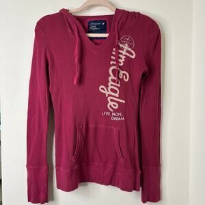 Lg Y2K American Eagle Waffle Knit Henley Hoodie Bella Swan Twilight Grunge